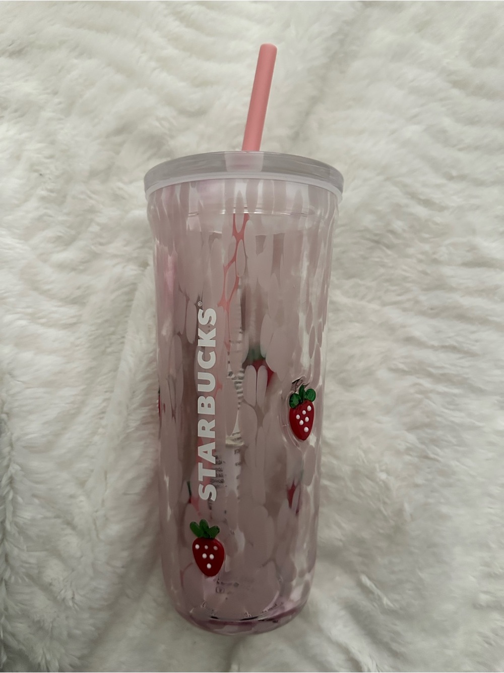Starbucks Pink Strawberry Pattern Cold Cup with Straw